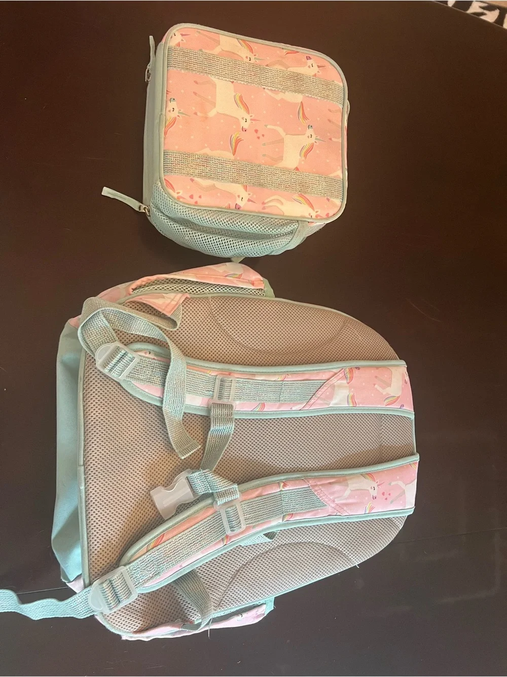 Pottery Barn Kids Pink Unicorn Backpack with Mint Trim